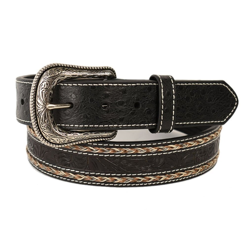 CODY JAMES Black Floral Tooled Leather Horsehair Western Belt 38 NEW